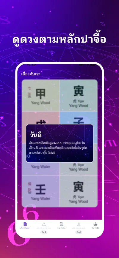 แผนภูมิปาจี้แสดง 4 เสาพร้อมอักษรจีน